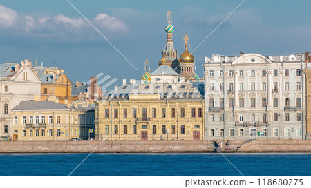 The Palace embankment and Church of the Savior on Spilled Blood timelapse. St. Petersburg, Russia 118680275