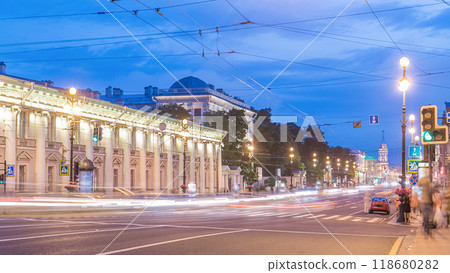 Movement on the night Nevskiy prospekt of Sankt-Peterburg timelapse Movement on the night Nevskiy prospekt of Sankt-Peterburg timelapse 118680282