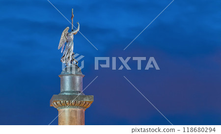 Statue of angel on the Alexandria column on Palace Square night timelapse .Saint- Petersburg. Russia Statue of angel on the Alexandria column on Palace Square night timelapse .Saint- Petersburg. Russia 118680294