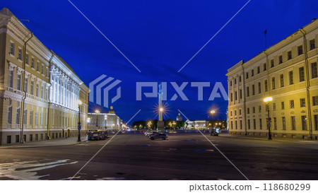 Palace Square and Alexander column timelapse hyperlapse in St. Petersburg at night, Russia. Palace Square and Alexander column timelapse hyperlapse in St. Petersburg at night, Russia. 118680299