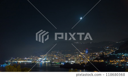 Cityscape of Monte Carlo at night timelapse, Monaco. 118680368