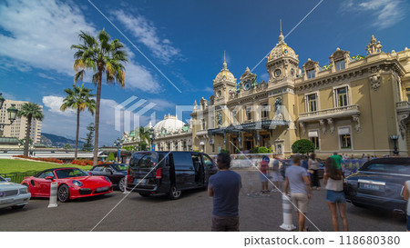 Grand Casino in Monte Carlo timelapse hyperlapse, Monaco. historical building 118680380