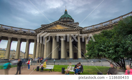Kazan Cathedral or Kazanskiy Kafedralniy Sobor timelapse hyperlapse in Saint Petersburg 118680433