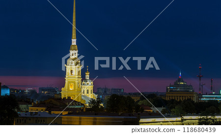 The Peter and Paul Fortress night timelapse is the original citadel of St. Petersburg, Russia The Peter and Paul Fortress night timelapse is the original citadel of St. Petersburg, Russia 118680439