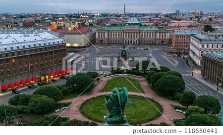 Panorama of Saint Isaac's Square from Saint Isaac's Cathedral in the summer timelapse. St Petersburg. Russia. Panorama of Saint Isaac's Square from Saint Isaac's Cathedral in the summer timelapse. St Petersburg. Russia. 118680441