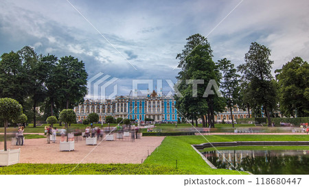 The Catherine Palace timelapse hyperlapse is a Rococo palace located in the town of Tsarskoye Selo Pushkin The Catherine Palace timelapse hyperlapse is a Rococo palace located in the town of Tsarskoye Selo Pushkin 118680447