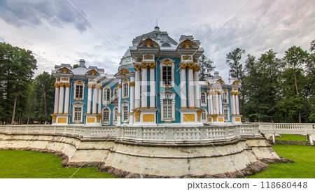 Hermitage pavilion timelapse hyperlapse in Catherine park in Tsarskoe Selo near Saint Petersburg, Russia 118680448