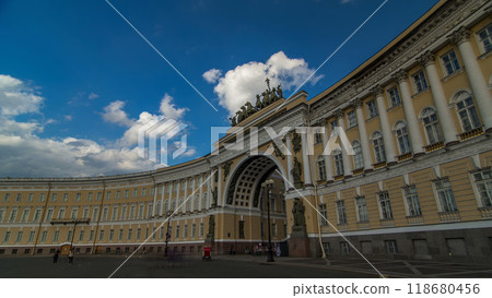 The General Staff building timelapse hyperlapse - a historic building, is located on the Palace Square in St. Petersburg. The General Staff building timelapse hyperlapse - a historic building, is located on the Palace Square in St. Petersburg. 118680456