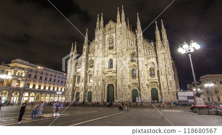 Milan Cathedral night timelapse hyperlapse Duomo di Milano is the gothic cathedral church of Milan, Italy. 118680567