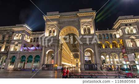 Night view of Vittorio Emanuele II Gallery timelapse hyperlapse in Milan, Italy Night view of Vittorio Emanuele II Gallery timelapse hyperlapse in Milan, Italy 118680568