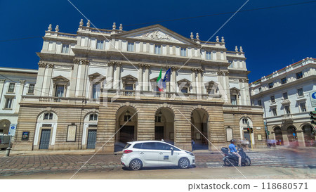 Main concert hall of Teatro alla Scala, an opera house timelapse hyperlapse in Milan, Italy. 118680571