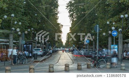 Corso Sempione timelapse, one of the main radial boulevards of Milan 118680578