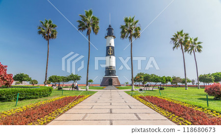 Lighthouse monument in the Park of Love of Miraflores timelapse hyperlapse. Lima, Peru 118680673