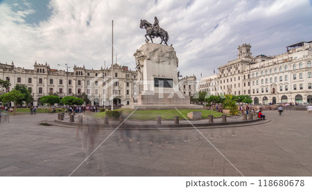 Monument to Jose de San Martin on the Plaza San Martin timelapse hyperlapse in Lima, Peru. Monument to Jose de San Martin on the Plaza San Martin timelapse hyperlapse in Lima, Peru. 118680678