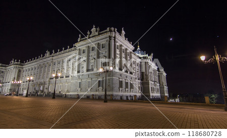 Royal Palace of Madrid Palacio Real de Madrid timelapse hyperlapse at night Royal Palace of Madrid Palacio Real de Madrid timelapse hyperlapse at night 118680728