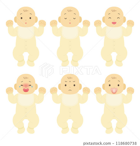 一個有各種表情的嬰兒的插圖 118680738
