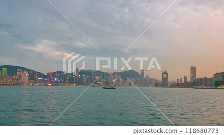 View from Star Ferry through Victoria Harbour timelapse hyperlapse, with the skyline of Hong Kong as backdrop View from Star Ferry through Victoria Harbour timelapse hyperlapse, with the skyline of Hong Kong as backdrop 118680773