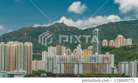 Top view of buildings at day in finance urban timelapse, hong kong city 118680775