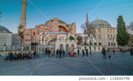 Hagia Sophia day to night timelapse hyperlapse , Istanbul, Turkey 118680796