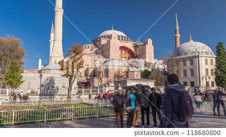 Hagia Sophia timelapse hyperlapse front view, Istanbul, Turkey 118680800