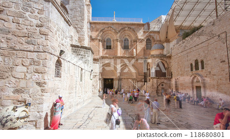 Front view of the Church of the Holy Sepulcher timelapse hyperlapse. Front view of the Church of the Holy Sepulcher timelapse hyperlapse. 118680801