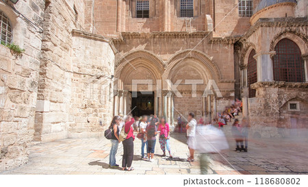 Entrance to the Church of the Holy Sepulcher timelapse hyperlapse. 118680802