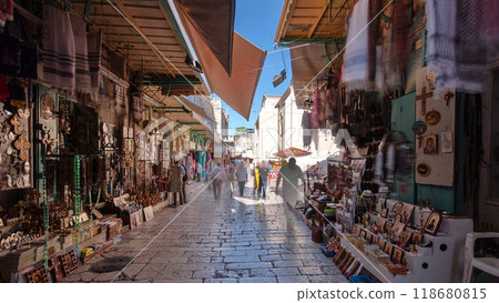 The colorful souk in the old city of Jerusalem Israel timelapse hyperlapse 118680815