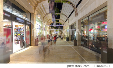 Shoppers and tourists at Mamilla shopping street timelapse hyperlapse in Jerusalem. Shoppers and tourists at Mamilla shopping street timelapse hyperlapse in Jerusalem. 118680825