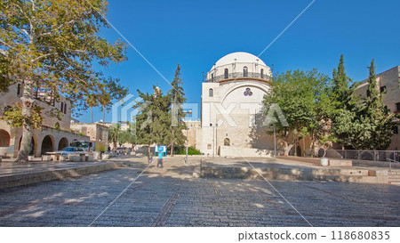 Synagogue with name Hurva in old city of Jerusalem, Israel timelapse hyperlapse 118680835