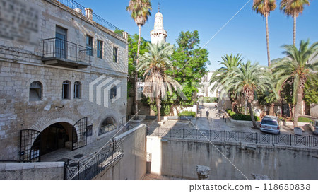 Excavated archeological ruins of the Pool of Bethesda and Byzantine Church timelapse hyperlapse. 118680838