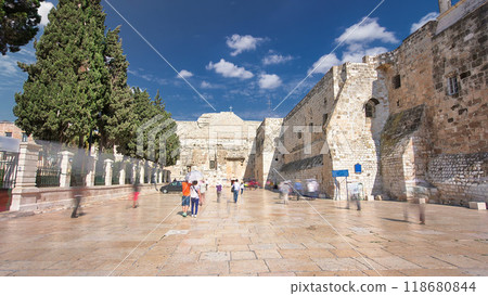 The Church of the Nativity of Jesus Christ timelapse hyperlapse. Palestin. The city of Bethlehem. 118680844