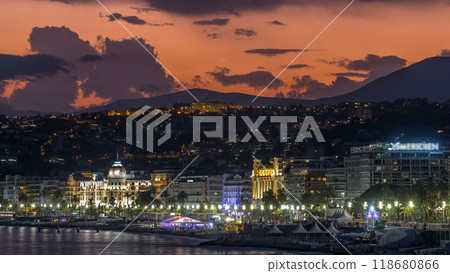 Waterfront of Nice city and Mediterranean Sea day to night timelapse Waterfront of Nice city and Mediterranean Sea day to night timelapse 118680866