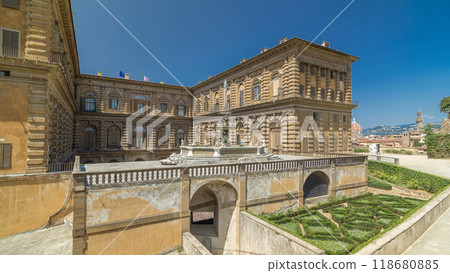 View of Boboli Garden with the back facade of Palazzo Pitti timelapse hyperlapse 118680885