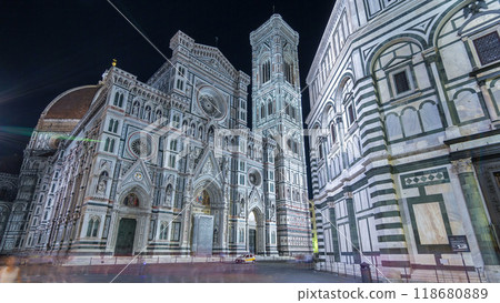 Basilica di Santa Maria del Fiore in Florence at night timelapse hyperlapse Basilica di Santa Maria del Fiore in Florence at night timelapse hyperlapse 118680889