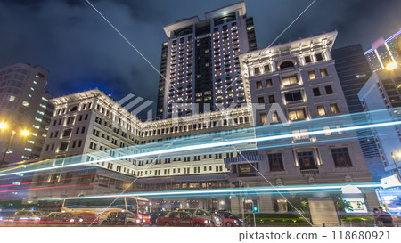 City traffic near the Peninsula hotel Hong Kong timelapse hyperlapse at night, Hong Kong City traffic near the Peninsula hotel Hong Kong timelapse hyperlapse at night, Hong Kong 118680921
