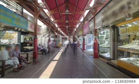 At entrance of the Dubai Gold Souq in Dubai timelapse hyperlapse 118680984