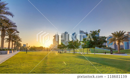 The high-rise district of Doha timelapse at sunset 118681139