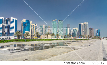 The high-rise district of Doha with fountain timelapse hyperlapse 118681167