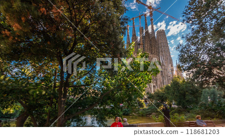 Sagrada Familia, a large Roman Catholic church in Barcelona, Spain timelapse hyperlapse Sagrada Familia, a large Roman Catholic church in Barcelona, Spain timelapse hyperlapse 118681203