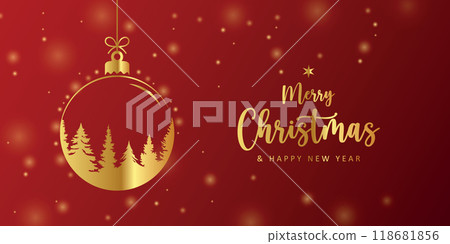 christmas greeting card with decorative christmas ball with fir tree vector illustration 118681856