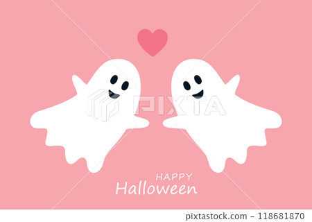 cute little halloween ghost couple minimalistic design vector illustration 118681870