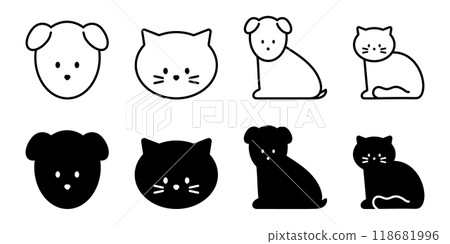 狗和貓的圖示設定全身和臉 118681996