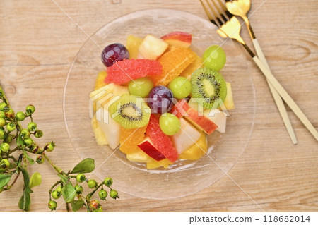 Fruit salad, fruit platter, fruits, sweets. 118682014