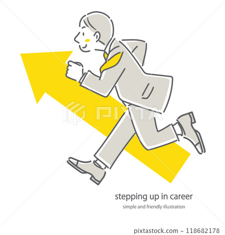 一個簡單而時尚的線條畫插圖，描繪了一個旨在提高水平的商人。 118682178