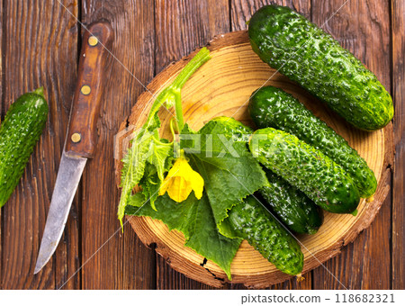 fresh cucumbers on board fresh cucumbers on board 118682321