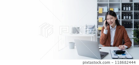 business woman using smartphone calling to plan a marketing strategy for finance with consult aiming to align financial goals with market opportunities business woman using smartphone calling to plan a marketing strategy for finance with consult aiming to align financial goals with market opportunities 118682444