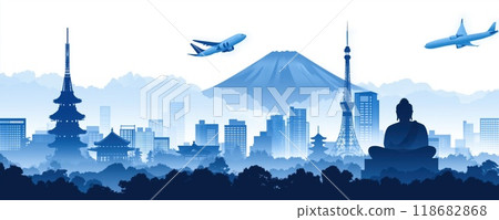 japan city skyline by Fuji mount is background while airplane fly above japan city skyline by Fuji mount is background while airplane fly above 118682868