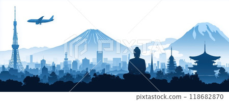 japan city skyline by Fuji mount is background while airplane fly above japan city skyline by Fuji mount is background while airplane fly above 118682870