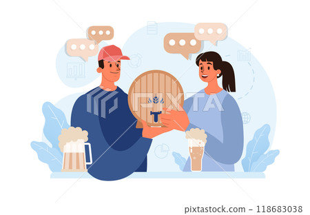 Oktoberfest festival. Cheerful Bavarian people or tourists. Character holding a full glass of beer with foam. Traditional annual beer carnival in Germany. Flat vector illustration Oktoberfest festival. Cheerful Bavarian people or tourists. Character holding a full glass of beer with foam. Traditional annual beer carnival in Germany. Flat vector illustration 118683038