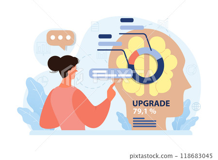 Biohacking. Health' engineering and improving with modern monitoring system, supplements, diet, and lifestyle changes. Human biological well-being and youth maintaining. Flat vector illustration 118683045